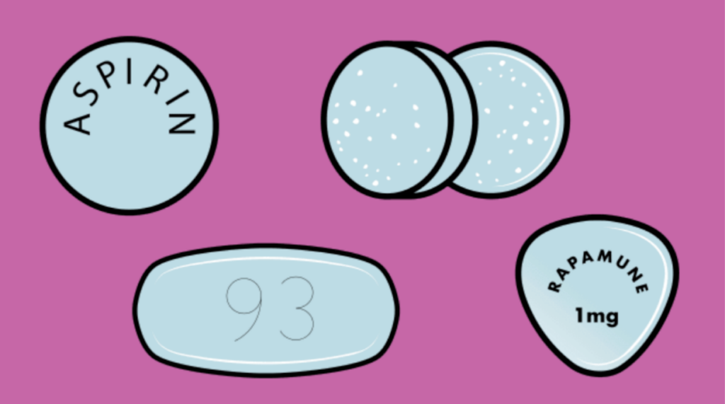 cartoon graphic of variety of medical tablets